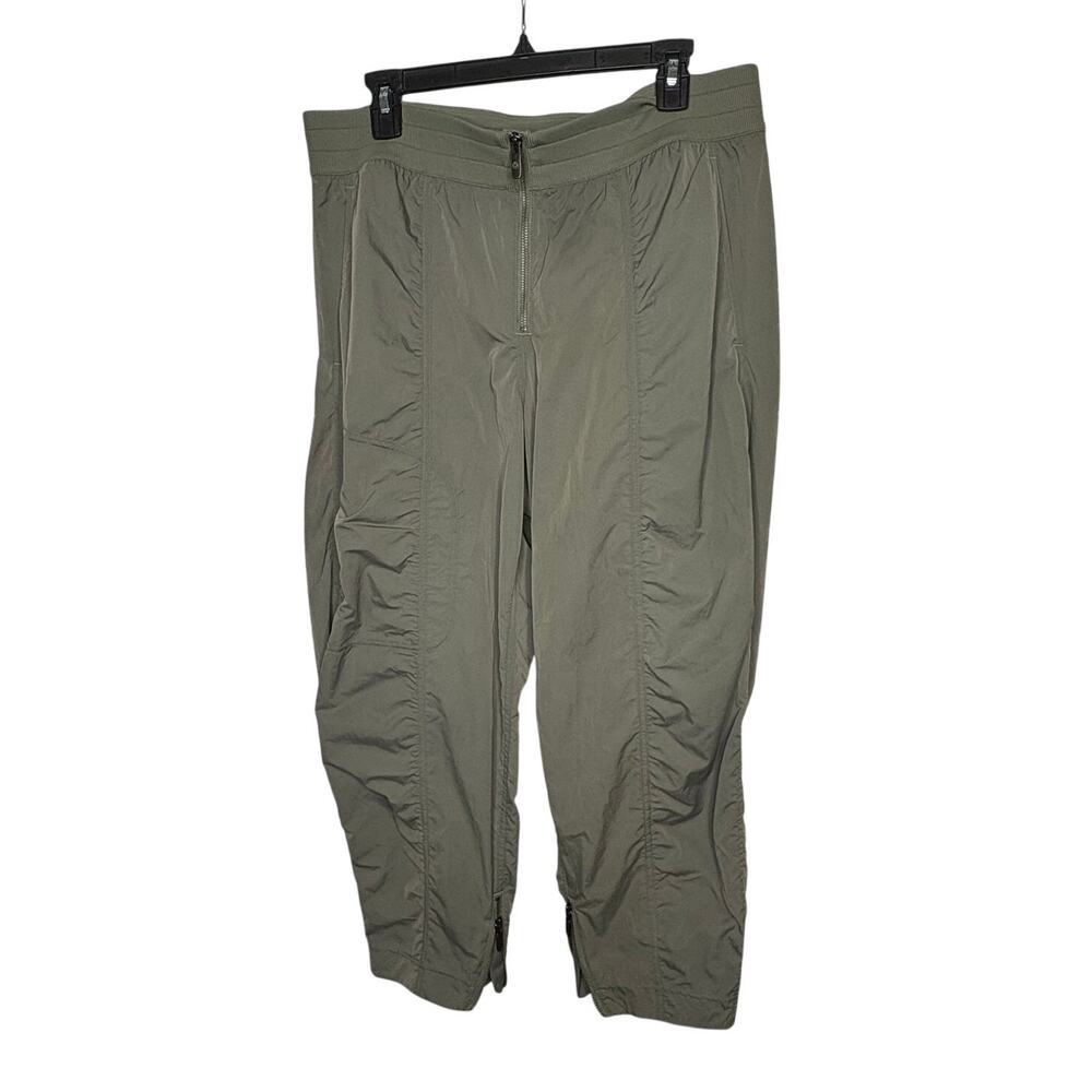 Lululemon Front Zip Mid Rise Ruched Crop Olive Green Relaxed Fit Pants Size 14